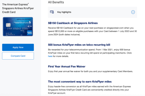 American Express Singapore airlines cashback